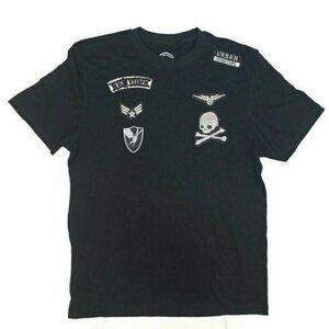 Urban Signature mens Military style patch Graphic Tee Black Cotton size large
